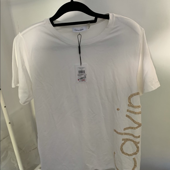 Calvin Klein 1X White T-Shirt with Gold trim - Picture 8 of 8